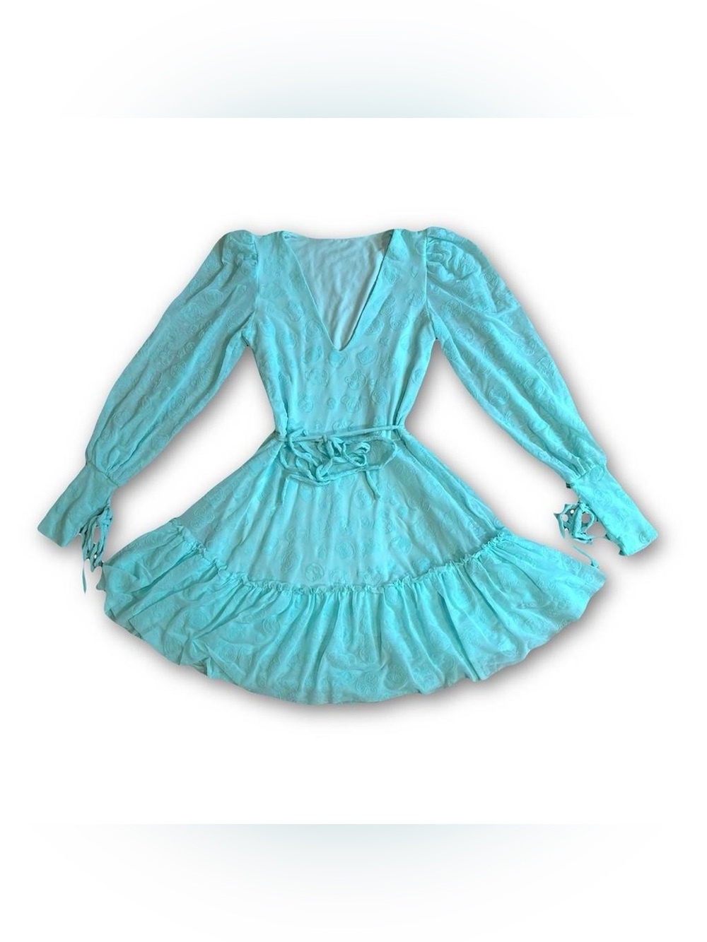 Blackmilk Nintendo Animal Crossing Mint Aqua V-Neck Sheer Sleeve Mini Dress - Picture 3 of 8